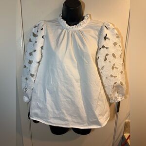 Thml Poplin Floral Eyelet Sleeve Top Women’s  Size M